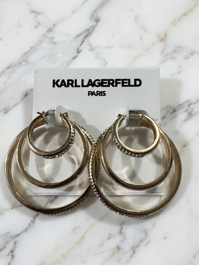 Karl Lagerfeld Paris Gold-Tone 3-Row Pave Split Hoop Earrings 55$